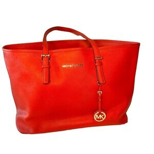 Michael Kors Large Leather Tote Bag Tote Logo Bright Red.